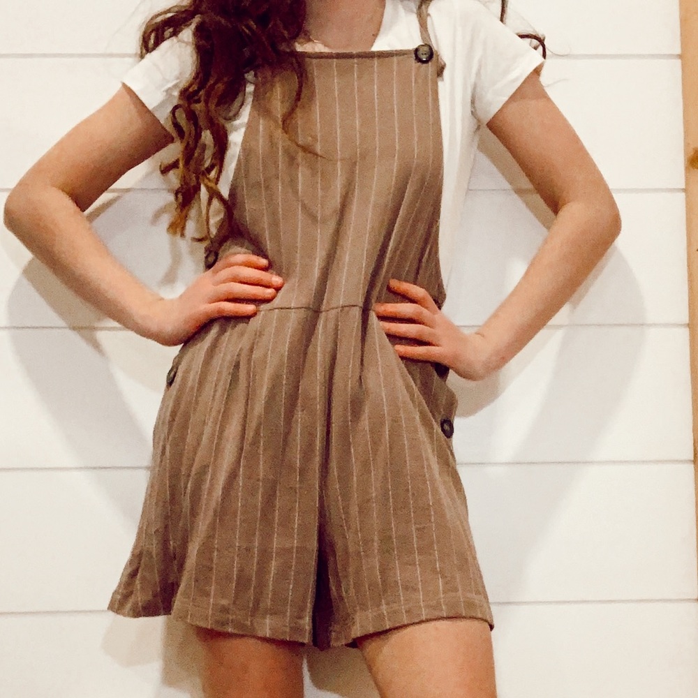 brown striped romper overalls